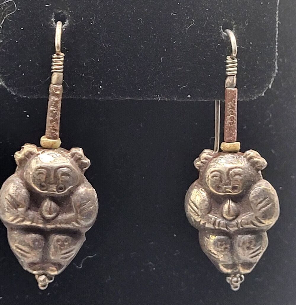 Vintage Artisan Made Asian Buddah style Earrings 2in